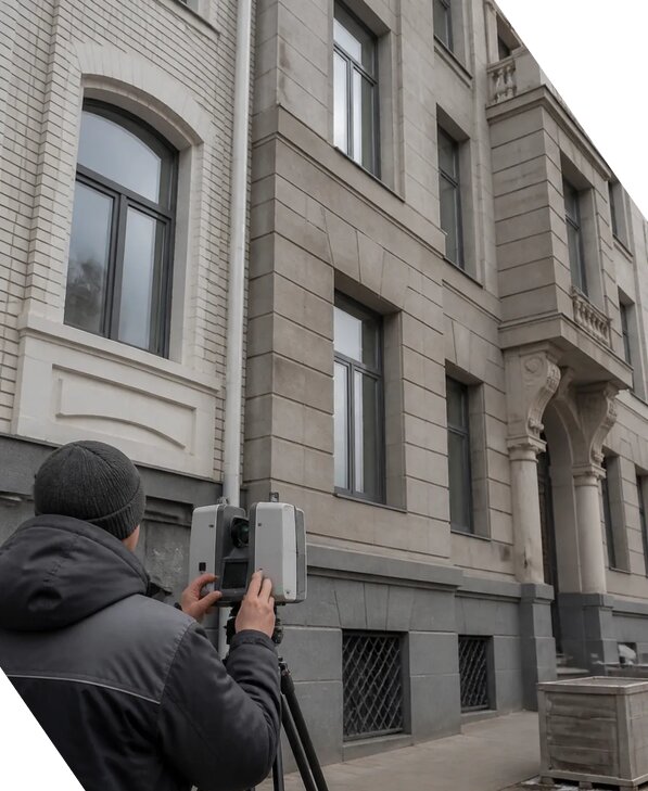 Лазерное сканирование фасадов зданий для обследования в Коркине